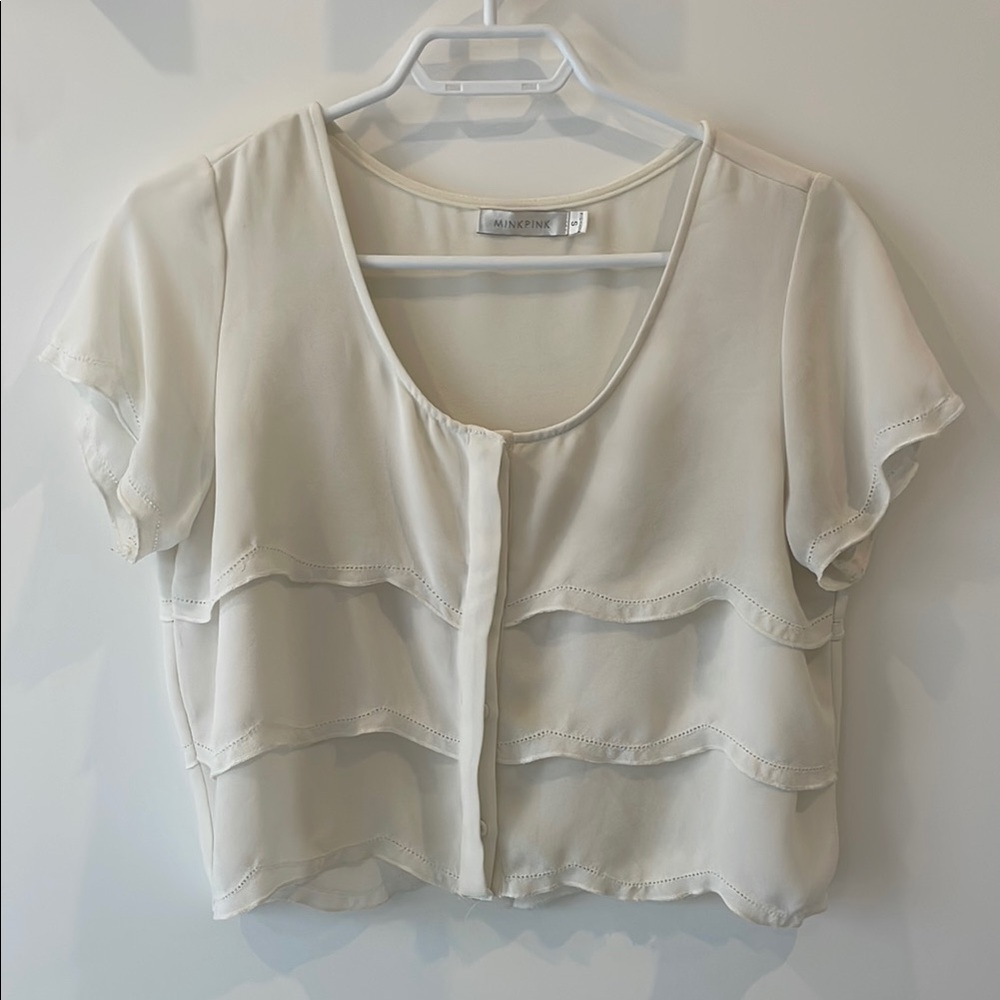 Aritzia Cream Buttoned Crop Blouse